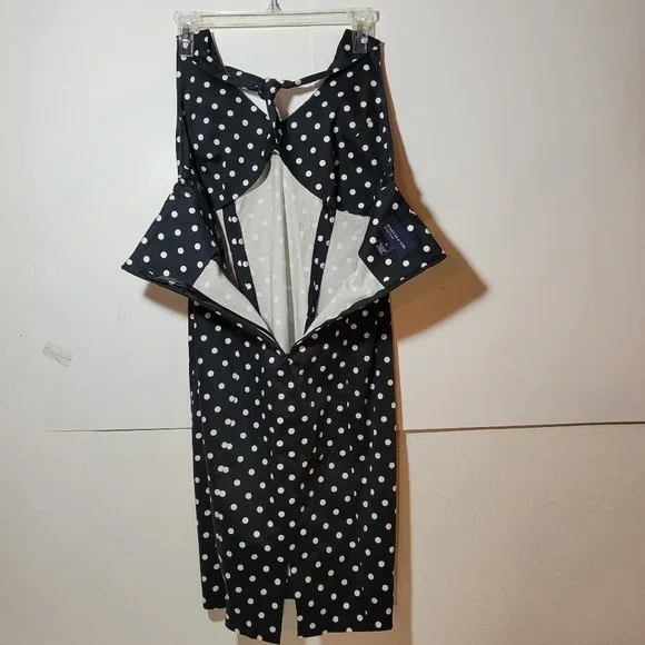 Womens Jones New York Black with white polka dot halter dress size 8 - Picture 4 of 7